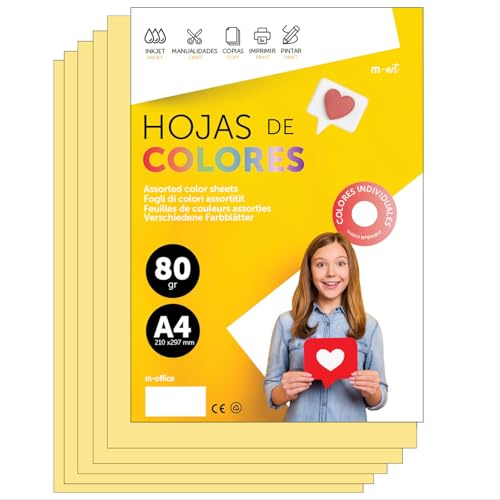 Buntes Papier A4 80g für Drucker & Basteln, Farbige Blätter für Kinder, Kreativprojekte, Karten & Schule M-office (50 Blatt, Creme)