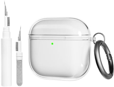 Teyomi Custodia Trasparente compatibile con AirPods 4 con kit di pulizia, Custodia protettiva in morbido TPU compatibile con AirPods di 4 generazione con Moschettone, supporto per ricarica