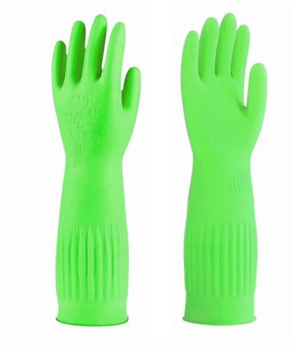 YIOIY Reusable Household Gloves,Rubber Dishwashing Gloves,Extra Thickness,Long Sleeves,Kitchen Cleaning,Indoor and Outdoor Cleaning (Green, M)