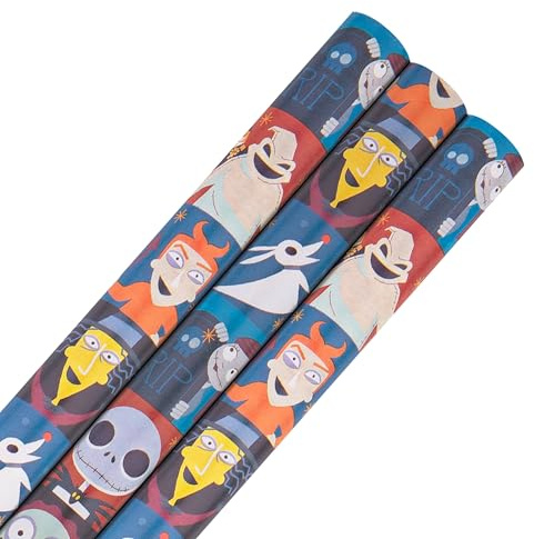 Hallmark The Nightmare Before Christmas Wrapping Paper, 6M, 3-Pack | Jack Skellington, Halloween Town, Multicoloured, Birthday, Christmas, Recyclable