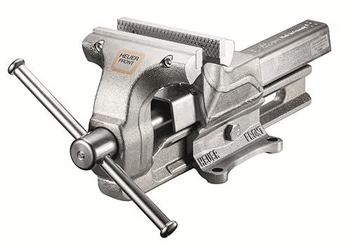 HEUER Schraubstock 160 mm – mit auswechselbaren Backen (komplett verzinkt, Abmessungen 53,5 x 16 x 22,5 cm, Gewicht 27 kg, Material Stahl) 101163