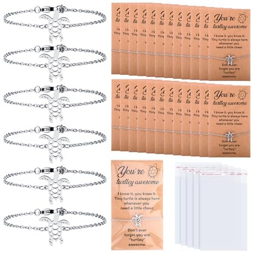 Liliaafar 24 Sets Employees Appreciation Gifts Turtle Bracelets for Women Sea Inspirational Friendship Bracelets with Cards Thank You Gifts for Employee Staff Coworkers(Silver Chain Bracelet)