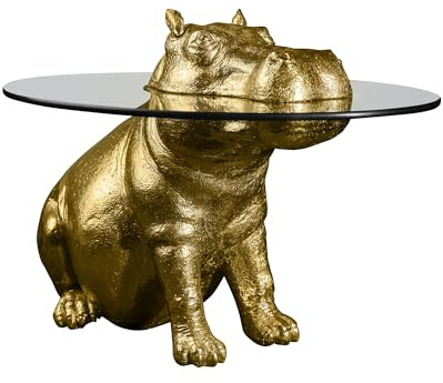 WERNS Design Beistelltisch Patty Potamus Gold – Statement Tisch, Nilpferd, Deko, 45x50x65 cm (H/B/T)