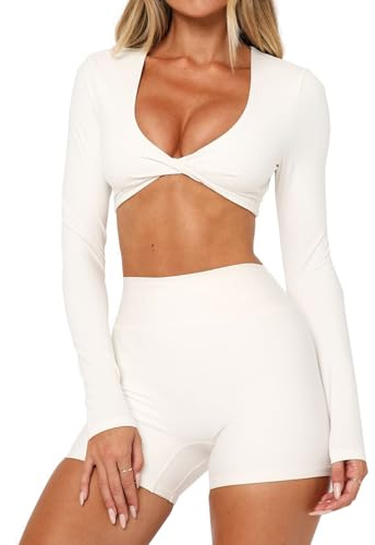 BONITEE Women Long Sleeve Crop Tops Ballet Yoga Pilates Gym Athletic Sports | Sexy Long Sleeve Crop Tops Deep V Neck Shirts Ballet Yoga Top Pilates Tshirt Gym Athletic Clothes Sports Tees 2026 Fall