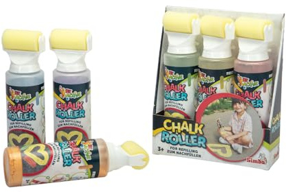 Simba Kreideroller – Set mit 3 kreidefarben zum aufrollen, Farbsets in Rot-Gelb-Grün oder Lila-Orange-Blau, Kreidepulver zum Selbstanmischen, für draußen, ab 3 Jahre