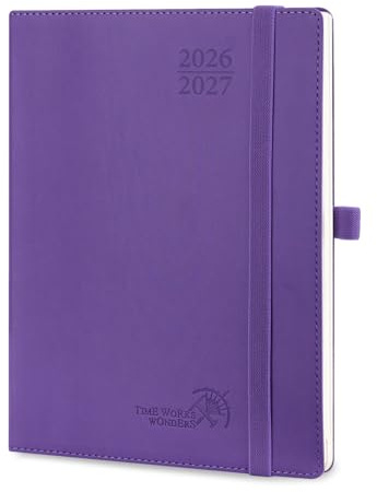 POPRUN Kalender 2026 2027 Wochenplaner, ca. A5 Softcover mit PU-Leder | 17-Monate-Terminplaner,(Aug,2026-Dez,2027),1 Woche 2 Seite,ca,A5(21,8 x 16,4cm)(Lila)