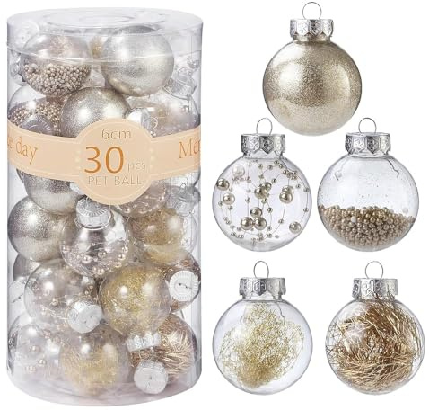 30 pezzi Palline di Natale decorative .pendenti decorativi per albero di Natale in plastica, ornamenti natalizi infrangibili (Champagne dorato)