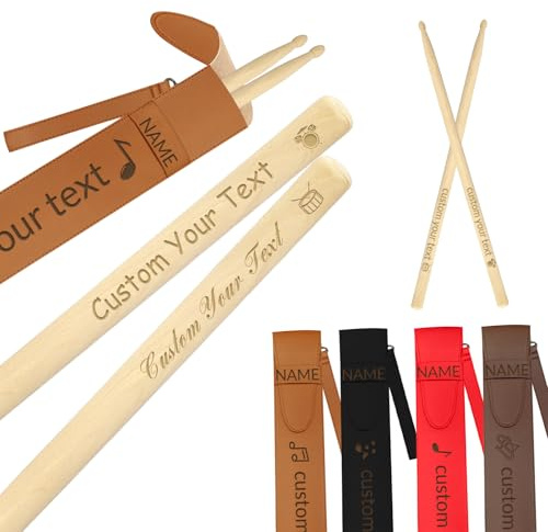 Baguettes de Batterie Personnalisées 5A en érable, Gravées sur Mesure avec Nom/Texte/Logo. Idéales pour Noël, un Anniversaire, une Remise de Diplôme ou un Mariage.