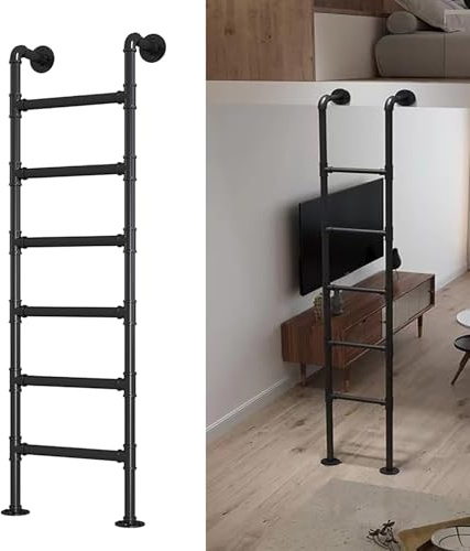 ZENSTYW Wandmontierte Metall Dachbodenleiter,Sicherheitsersatz Für Klettern Im Innen- Und Außenbereich,Notausstiegsleiter Für Fensterschächte,150 Kg Tragkraft(Black,2.4m/8ft)
