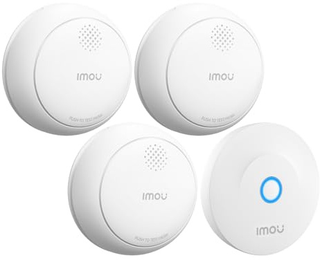 Imou Detector de Humo WiFi Inteligente,EN14604,Batería de 5 Años,3uds.+1Hub | 85dB Sirena, Alarma Sincronizada sin Red con Hub Zigbee, Control Remoto y Notificaciones vía App, Instalación Fácil