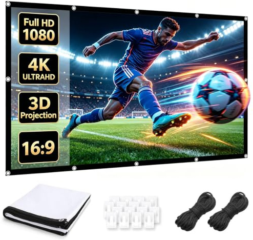 Leinwand Beamer 100 Zoll, Anti-Falten 4K Projector Screen, Mobile Leinwand für Beamer, 16:9 HD Faltbarer Projektionsleinwand, Doppelseitige Projektor Leinwand für Heimkino, Outdoor Camping, Büro