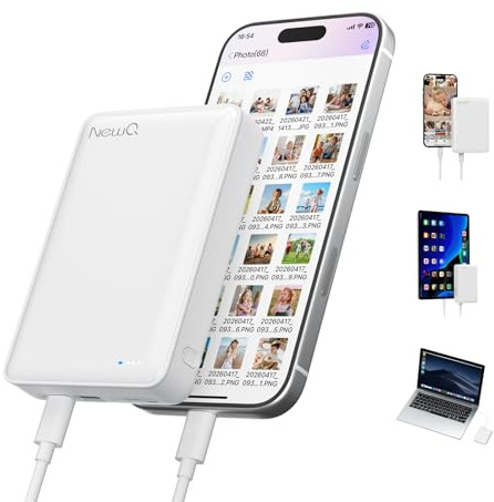 NEWQ Disco rigido esterno da 1 TB per iPhone, dispositivo di archiviazione foto compatibile con USB-C e Lightning, backup di foto/video con un clic per liberare spazio sul telefono, supporto