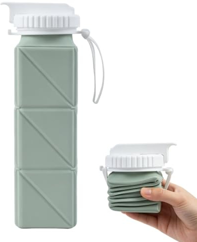 620ml Collapsible Water Bottles, Collapsible Leakproof Water Bottles(Green) | Foldable Water Bottle Design for Easy Storage, Leak-Proof Flip Lid with Carry Lanyard, Lightweight Portable Bottle for Travel