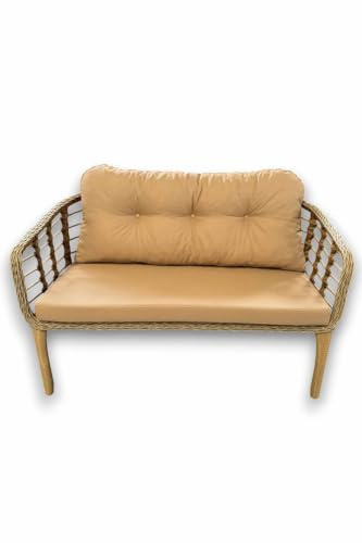Hanah Home Stilvolles Garten-Lounge-Set, 100% Aluminium, 2-Sitzer-Sofa & 2 Ohrensessel, pflegeleichter Stoff, Beige | Perfekt zum Entspannen im Freien