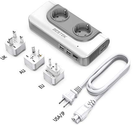 200W Convertitore Universale di Tensione da 110V a 220V Adattatore da Viaggio 2 Prese AC e 4 Porte USB, Adattatore di Alimentazione in USA JP Australia