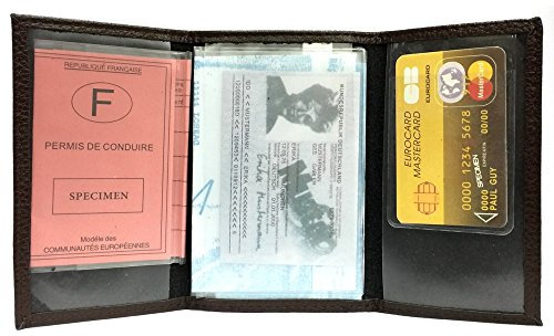 LOLUNA® - Porte Papier Voiture en Cuir Graine Souple - Format 3 Volets Compact - Etui Carte Grise, permis, identité, Assurance, crédit, dans Plusieurs Couleur pour Homme et Femme - Brun