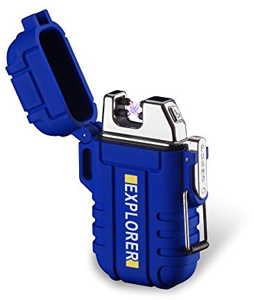 Briquet à double arc plasma USB rechargeable sans flamme étanche coupe-vent mini briquet électrique pour cigare, bougie, pipe à cigarettes, sport en plein air (bleu)