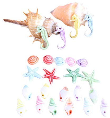 50 Stücke Muschelmix Dekomuscheln Echte Seepferdchen Conch Deko Muscheln zum Dekorieren Basteln Seestern Natürliche für Landschaft Aquarium Hochzeit DIY Handwerk Dekoration (Zufällig)