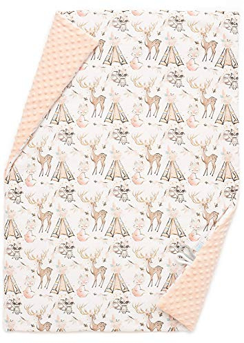 EliMeli BABYDECKE Kuscheldecke Krabbeldecke Premium Babybettwäsche Baumwolle super weichem Minky Polar Fleece Füllung 75x100 beste Qualität Öko-Tex-Zertifikat Made in EUROPE (Peach - Boho Girl)