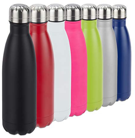Relaxdays, 500 ml Botella Agua sin BPA Isotérmica para Bebidas Frías y Calientes, Acero Inoxidable, Negro