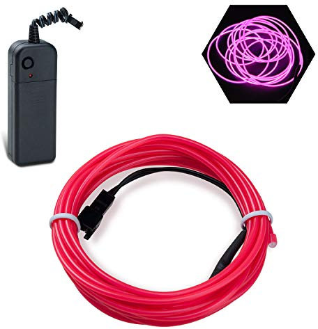 Podazz Flexible EL Fil Tube Néon Light Avec Contrôleur 3 Modes LED Lumière De Voiture Dance Partie De Mariage Bar intérieur et extérieur Décor (Rose, 9 Pi)