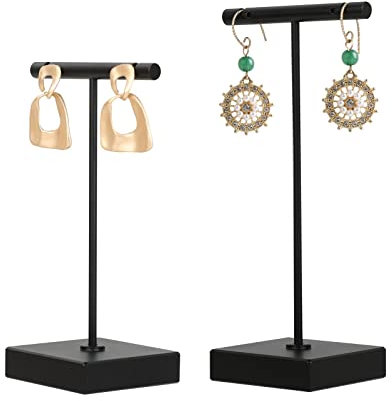GemeShou 2 porta-orecchini in metallo, supporti a barra T nero for esposizione di orecchini, gancietti mini for fotografia di gioielli, organizzatore for conservazione di orecchini【Nero】