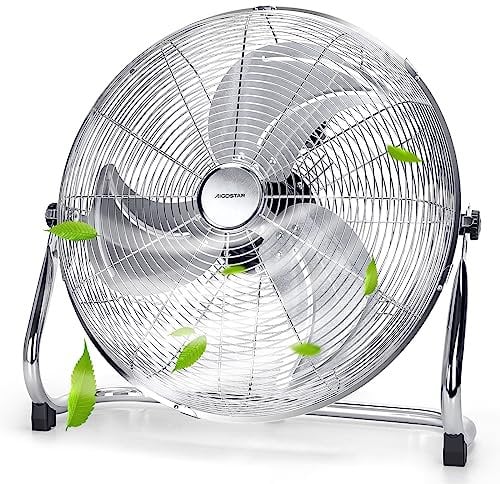 Aigostar Ventilador Industrial, 3 Aspas Metálicas de 18, Ventilador suelo, 3 Velocidades, Ajustable 135º, Potente 100 W, Diseño Completo de Metal Cromado, Clover
