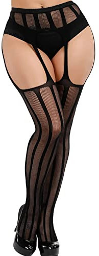 Kikoroco Collant Résille Noir, Porte Jarretelles Sexy Et Bas Autofixant, Ensemble Sexy Lingerie Feminin