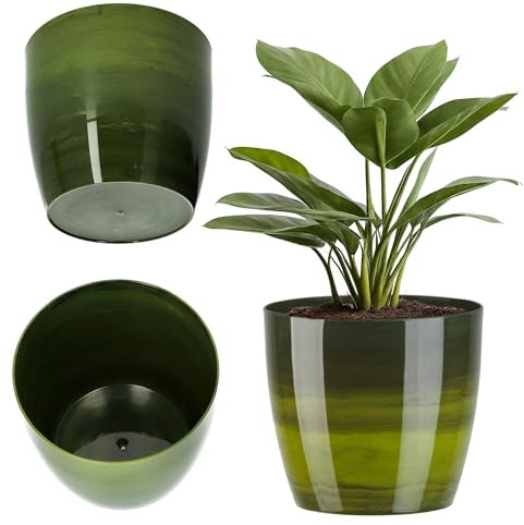 KADAX Pot de Fleurs 12 cm en Plastique avec Finition Brillante et Motifs Marbrés, Cache-Pot pour Une Décoration Intérieure Raffinée et Moderne (Vert)