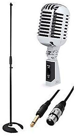 Simply Sound Stagg SDMP40CR Retro Vintage Style Silver Microphone inc Stand + Cable for Singer Vocalist