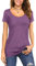 Florboom Longshirt Damen Sommer Kurzarm Blusen Baumwoll Tshirt Lang Lavendel M