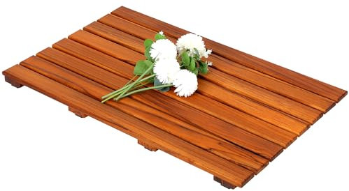 VaeFae Teak Shower Mat, Non-Slip Bath Mat, Luxury Spa Mat, Wooden Mat for Bathtub, 66 x 43.2 cm