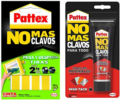 Pattex Cinta De Doble Cara A Tiras No Más Clavos Fijación Removible + No Mas Clavos Para Todo Hightack Adhesivo De Montaje Resistente A Temperaturas Extremas