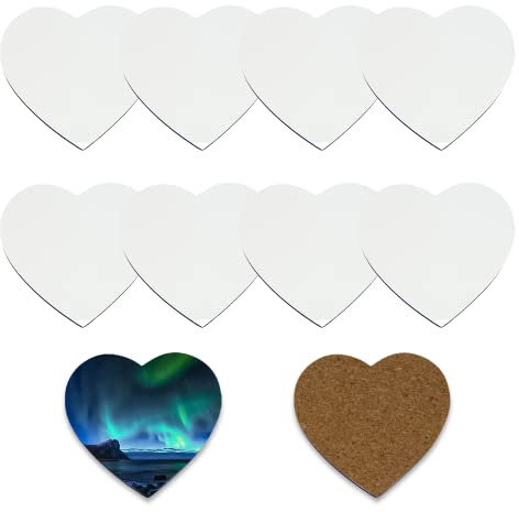 MR.R 10 herzförmige MDF-Untersetzer, Rohholz-Hardboard-Sublimationsdecken, absorbierende Wärmeübertragungs-Cup-Untersetzer für Getränke, Partyzubehör