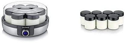 Severin JG 3521 Yaourtière avec écran numérique à LED, 7 bocaux de 150 ml & Lot de 7 Pots de Yaourt en Verre de 150 ml avec Couvercle Noir pour Yaourtière JG3521 / JG3520 / JG3519 / JG3518