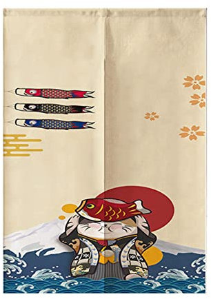 keepmore Lucky Cat Noren Japanischer Vorhang Schlafzimmer Küche Trennvorhang Feng Shui Türvorhang für Heimtextilien