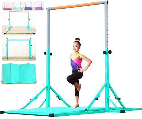 MARFULA Foldable Gymnastics Bar with Mat 8 Ft Length with 4 Ft Width Kip Bar with Mat Gymnastics Horizontal Bar with Mat Gymnastics Training Bar Equipmen for Kids Exercise Home and Gym Club Use