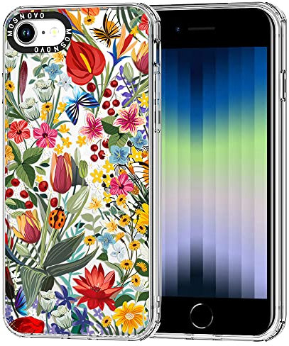 MOSNOVO Case for iPhone SE, iPhone 8 & iPhone 7, [Buffertech 6.6ft Military-Grade Drop Protection] [Anti Peel Off Tech] Clear TPU Bumper Phone Case Cover Design - In The Garden