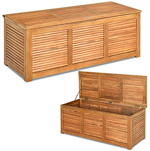 COSTWAY Wooden Garden Storage Box, 114cm/120cm Garden Storage Bench with Flexible Hinges and Handle, Indoor Outdoor Furniture Chest Organizer for Cushion Pillow Gardening Tools (120 x 45 x 45cm)