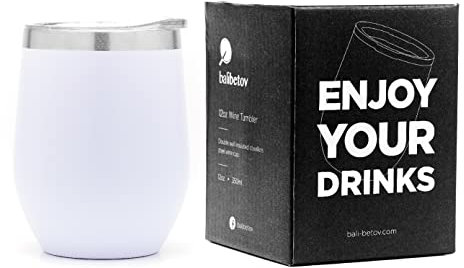 balibetov Vaso Termo para Vino con Tapa (355ml) - Vaso Termo de Vino para Llevar - Taza Termica para Llevar Café, Té, Vino, Cerveza y mas - para Frio y Calor (Blanco)