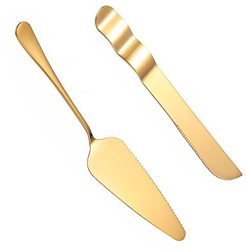 2 Pcs Stainless Steel Cake Slice and Pie Server Gold Stainless Steel Cake Server Slicer Cake Cutter for Birthday Anniversary Holiday Wedding Party Serving