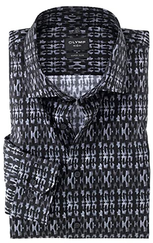 OLYMP Herren Businesshemd Langarm No. Six,Digitaldruck auf Uni,super Slim,Modern Kent,schwarz 68,40