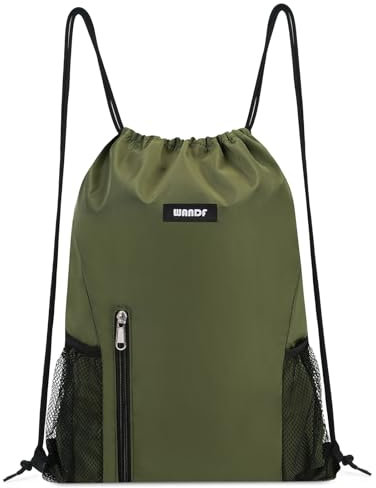 WANDF Kordelzug Rucksack String Bag Wasserabweisende Cinch Bag Nylon Schwimmtasche für Gym Shopping Sport Yoga (Dunkelgrün)