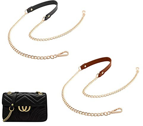 2 Stück 120cm Taschenkette, Metall Trageriemen Handtasche Ersatz Schulterriemen Kette Trageriemen, DIY Metall Kette Strap für Handtaschen, Umhängetaschen, Geldbörsen (Schwarz+Braun)
