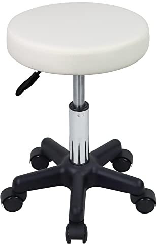 FURWOO Taburete Giratorio de Altura Ajustable con Ruedas Adecuado para masajes de salón de SPA Blanco
