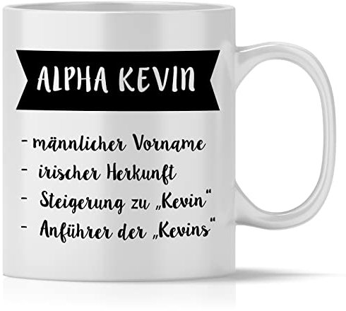 mindmonkeys® Tasse mit Spruch Alpha Kevin Duden mit Spruch Witzig als Dankeschön Keramik 300 ml