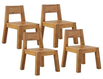 Beliani Moderner Gartenstuhl 4er Set mit Rückenlehne Akazienholz Hellbraun Rustikal Livorno