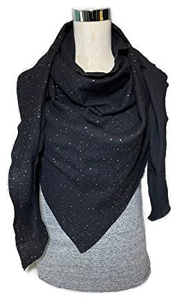 Musselintuch Schwarz mit goldenen Sprenkeln XXL Halstuch, Wickeltuch Schal,Dreieckstuch aus Musselin Tuch Stola Handmade Schal einlagig