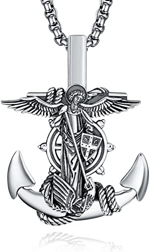 ADMETUS Heiliger Michael Kette 925 Sterling Silber Anker Kettenanhänger Halskette Männer Saint Michael Anhänge Erzengel Michael Halskette Anchor Schmuck für Herren