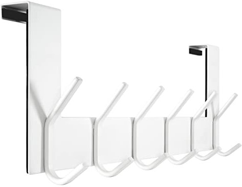 WEBI Türhaken zum Einhängen,Türgarderobe mit 6 Haken,Türaufhänger,Kleiderhaken Tür,Haken Tür,Türhakenleiste,2.1 cm,Weiß